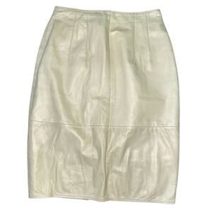 Pia Rucci 80s Cream 100% Soft Leather Knee Length Pencil Skirt X-Small